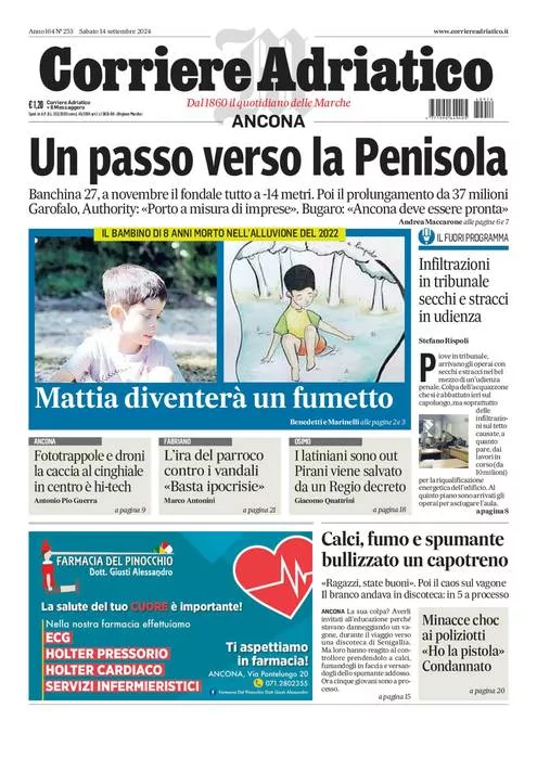 Prima-pagina-corriere adriatico-edizione-di-oggi-14-09-2024